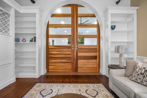 a bed room with a bed and a desk