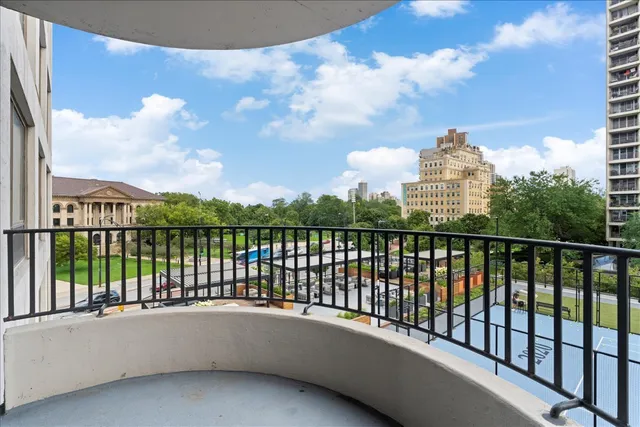 a balcony with city view