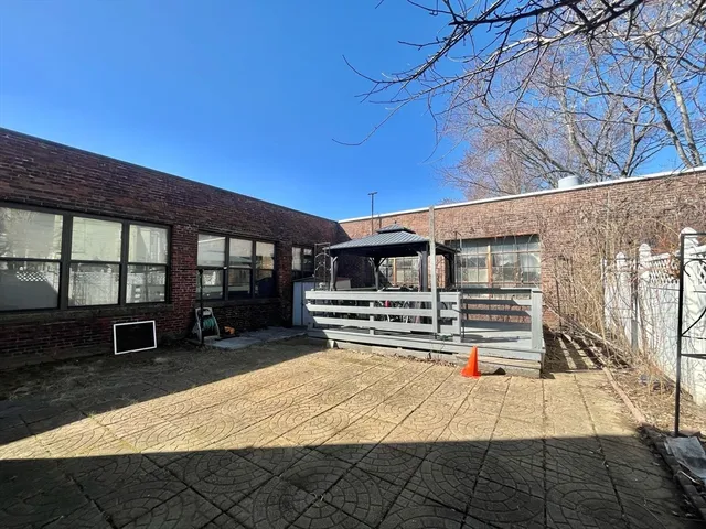 a building with a bench in front of it