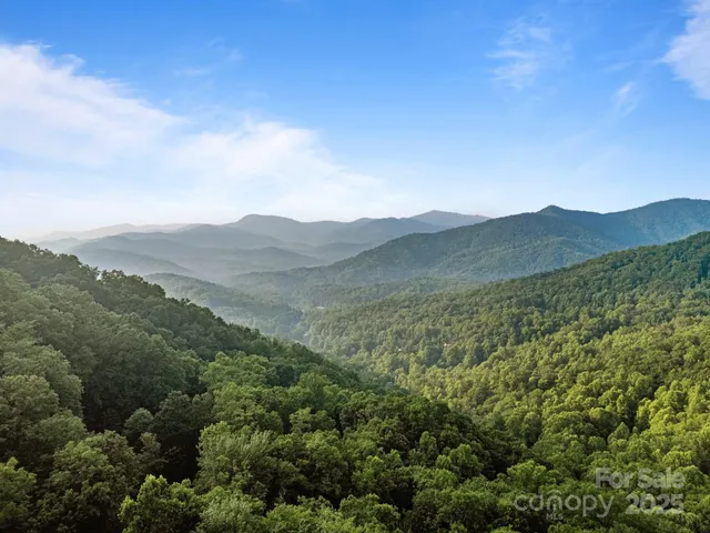 a view of a mountain range with lush green forest