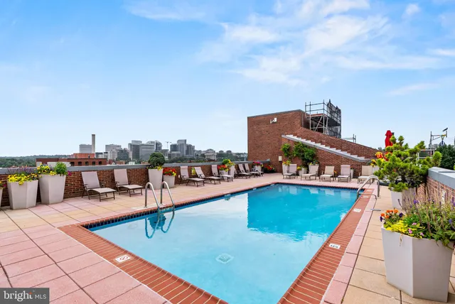 a view of a swimming pool with a lounge chair