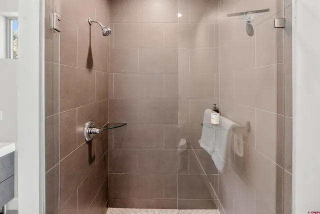 a bathroom with a toilet and a shower