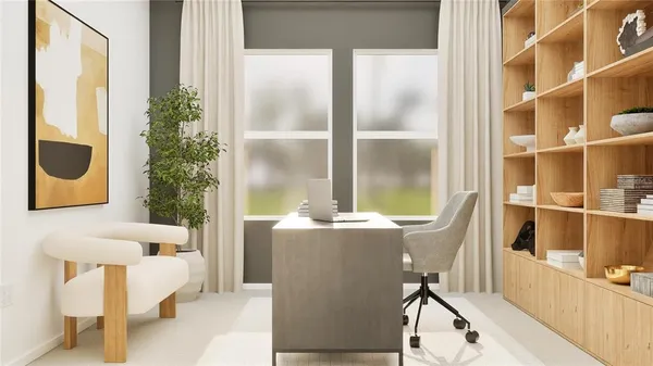 a living room with furniture and a window