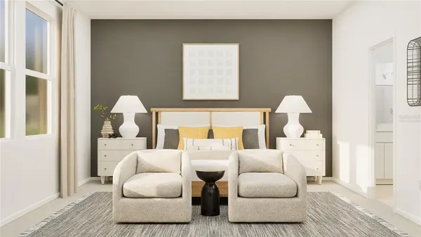 a living room with furniture and a window