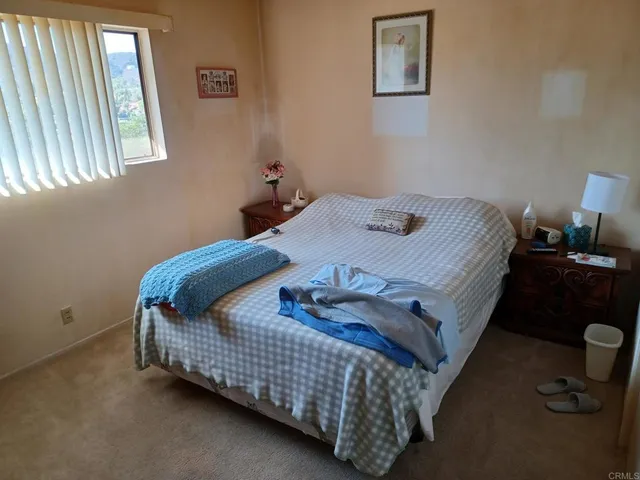 a bedroom with a bed and window