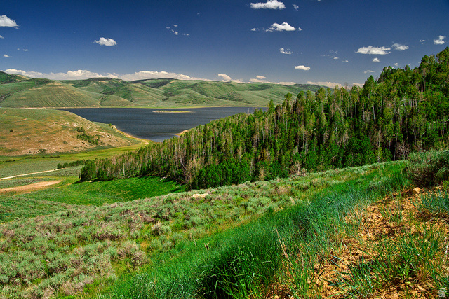 33 North Dry Valley Road, Unit 33 Helper, UT 84526 - Photo 6 of 8 Expansive natural landscape featuring a prominent body of water, rolling hills, dense forest, and varied vegetation under a clear sky