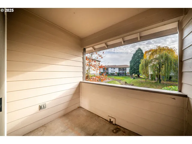 a view of a room with window and tree