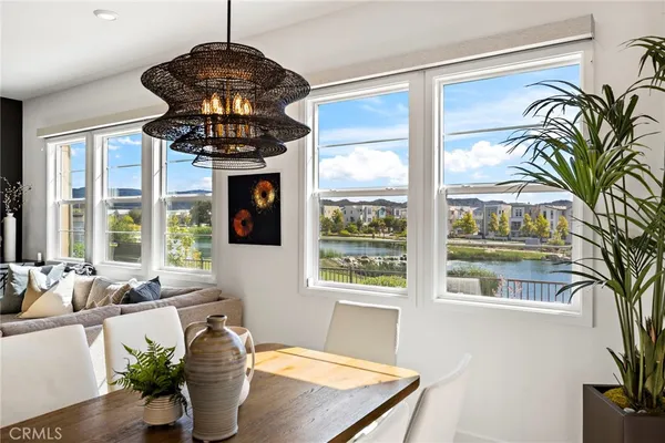 a dining room with window