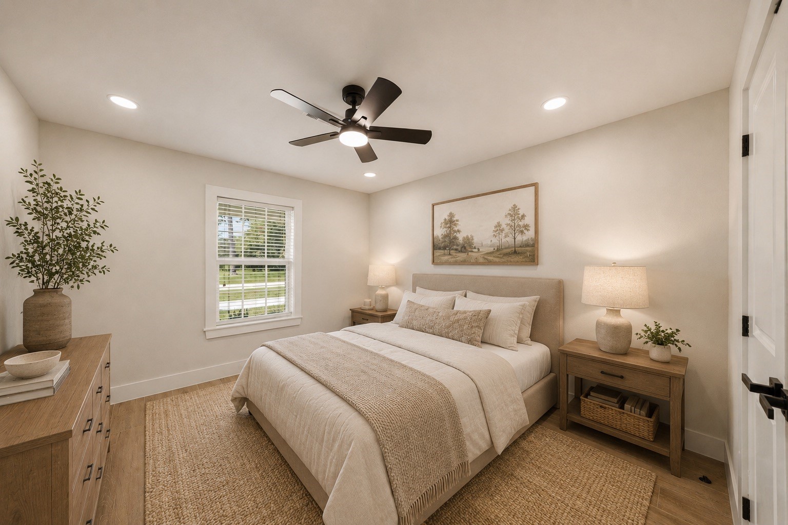 18918 Casper Drive Spring, TX 77373 - Photo 22 of 32 Each secondary bedroom offers generous dimensions, updated flooring, fresh paint, and new ceiling fans. This photo has been virtually staged.