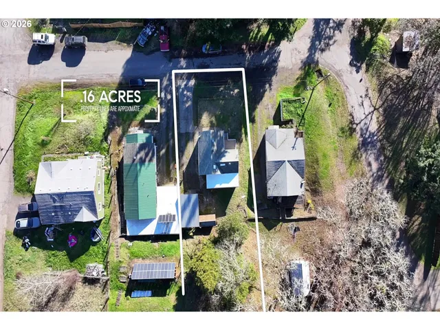 a bird view of building and yard