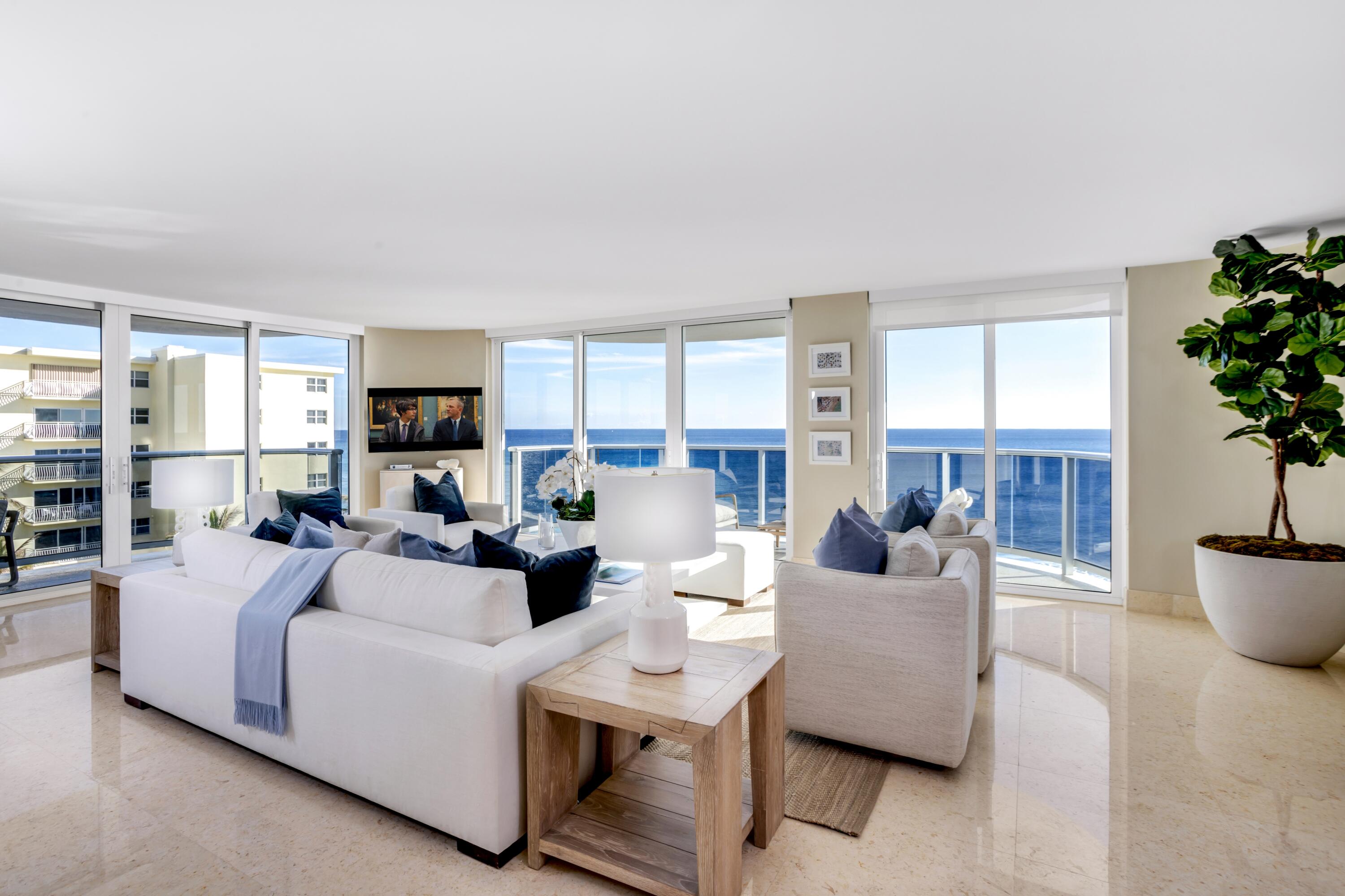 350 South Ocean Boulevard, Unit 4D Boca Raton, FL 33432 - Photo 8 of 34 WRAPAROUND LIVING ROOM