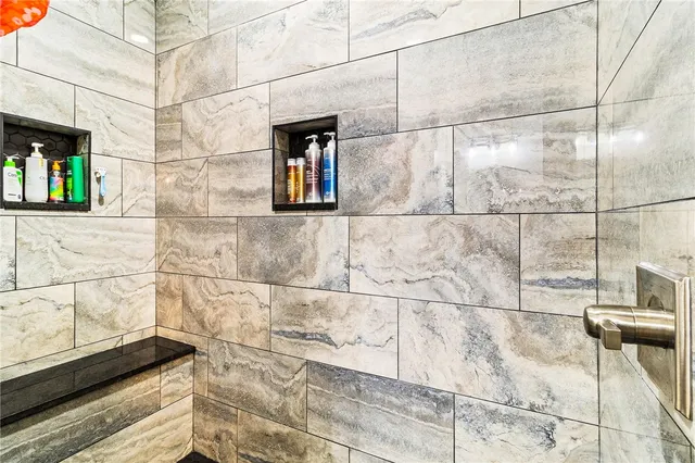 a bathroom with a bathtub