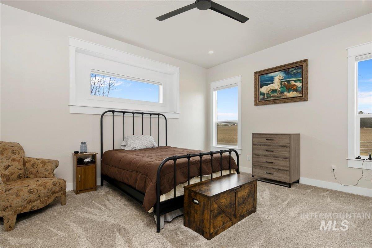 6721 El Paso Road Caldwell, ID 83607 - Photo 21 of 50 Bedroom with light colored carpet and a ceiling fan