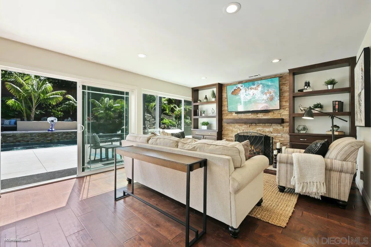 1540 Avenida De Las Lilas Encinitas, CA 92024 - Photo 13 of 39 a living room with fireplace furniture and a large window