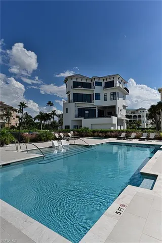 a view of an outdoor space and swimming pool