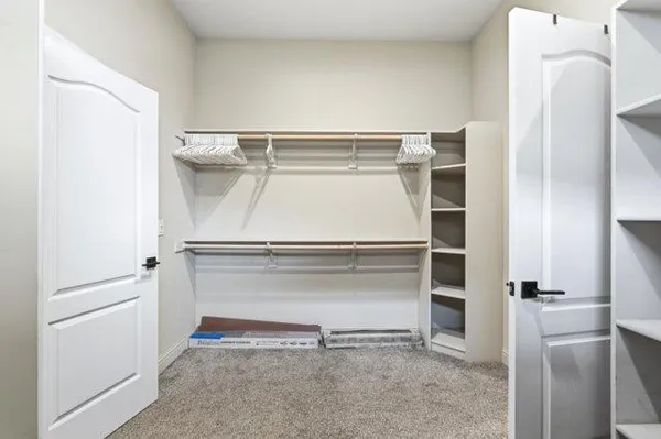 a bathroom with a double vanity sink a mirror and a shower