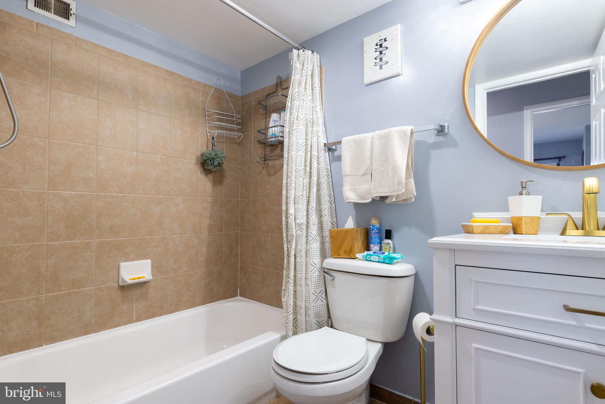 8830 Piney Branch Road, Unit 1207 Silver Spring, MD 20903 - Photo 12 of 38 a bathroom with a sink a toilet a mirror and shower