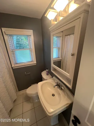 a bathroom with a sink a toilet and a mirror