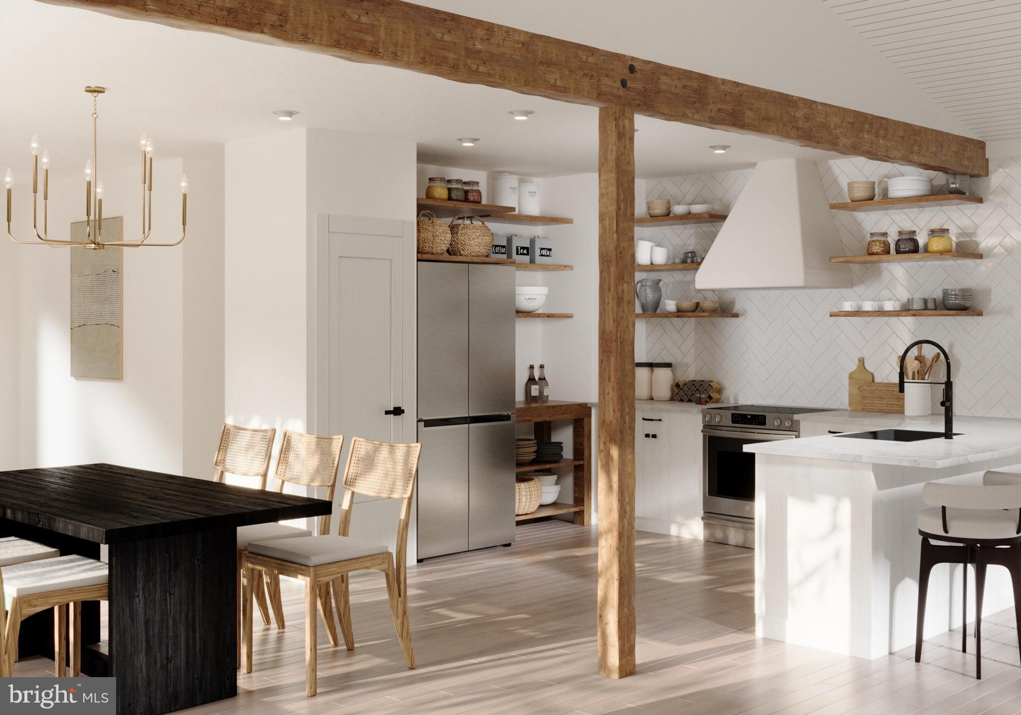 Brand new modern kitchen with hardwood floors.