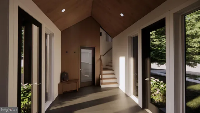 a view of a hallway with workspace