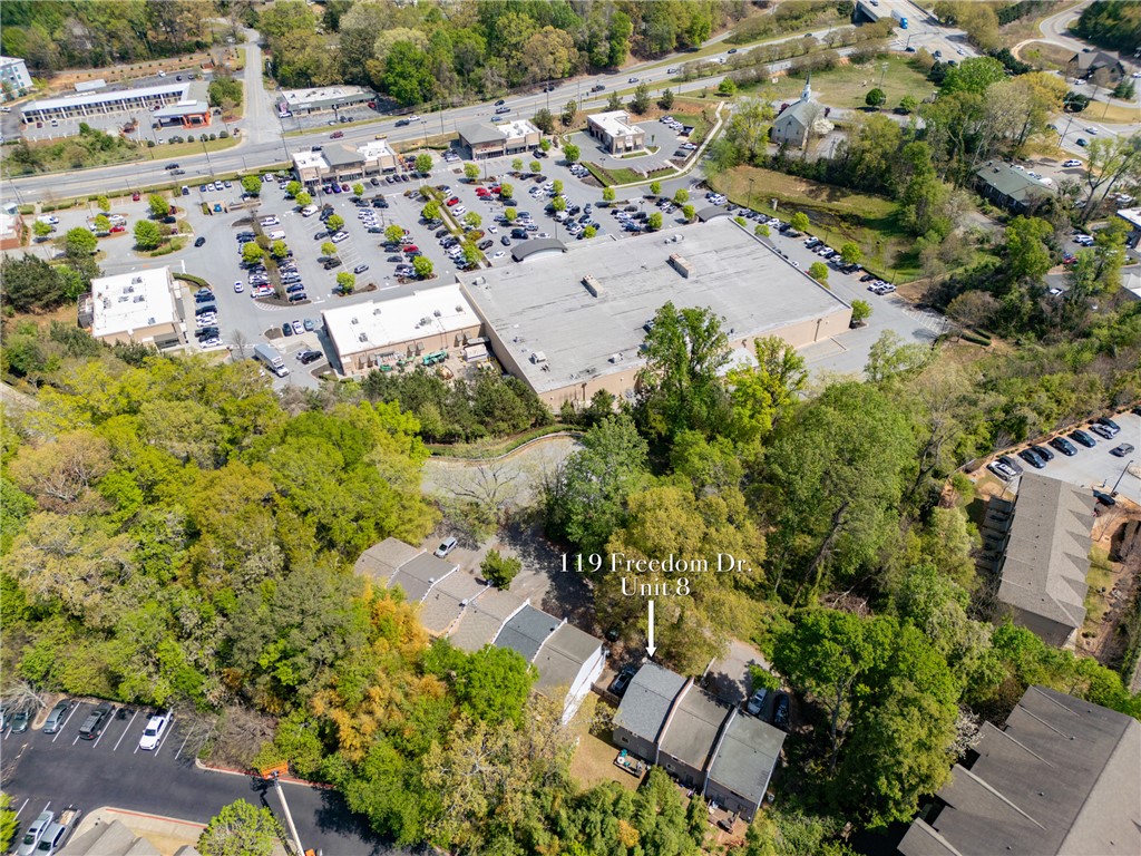119 Freedom Drive, Unit 8 Clemson, SC 29631 - Photo 29 of 39 An aerial perspective showcases a vibrant community nestled amidst lush greenery and essential amenities.