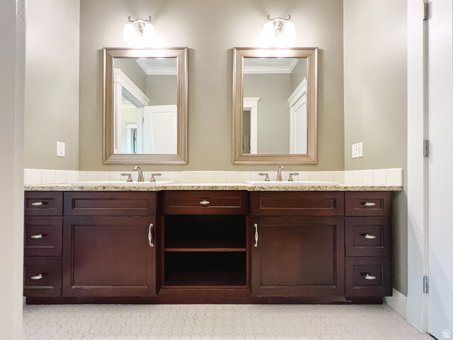434 Cardon Ridge Drive Smithfield, UT 84335 - Photo 33 of 59 Full bath featuring double vanity and ornamental molding