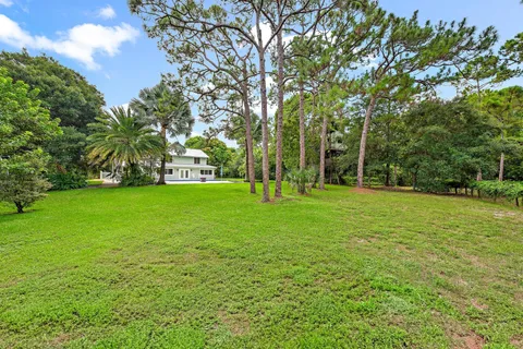 an aerial view of a house with a yard and trees