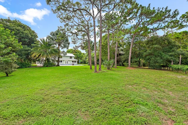 an aerial view of a house with a yard and trees