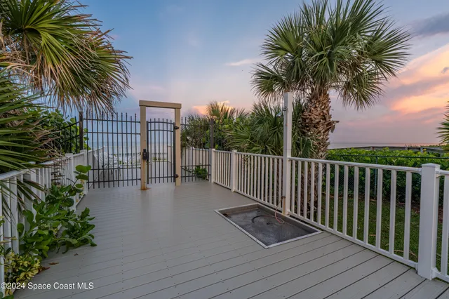 a view of a balcony with a potted plant