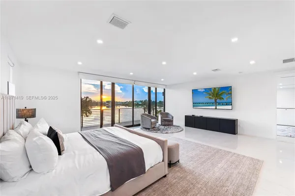 a living room with large window
