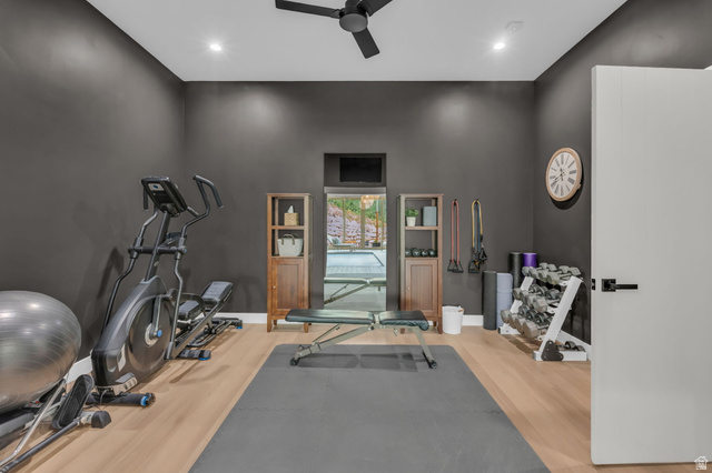 1766 West Tollgate Cyn Road Coalville, UT 84017 - Photo 23 of 59 Dedicated fitness space featuring light wood-finish flooring and dark gray walls