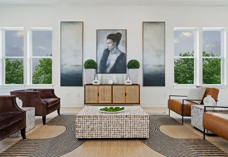 a living room with furniture rug and window