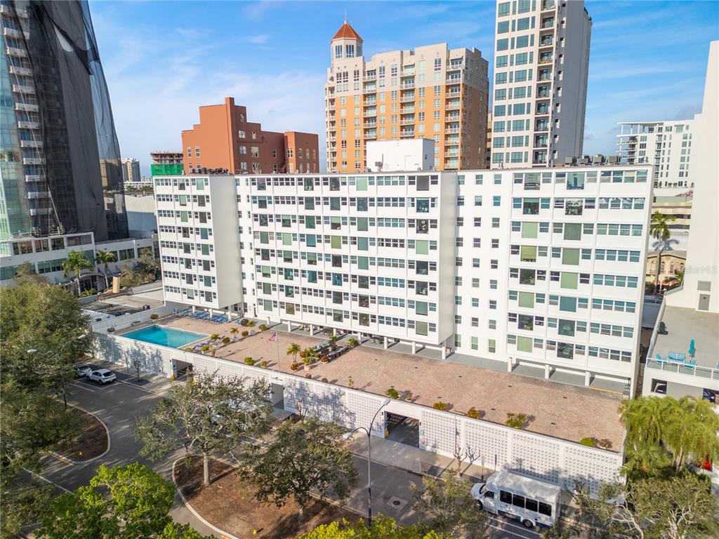 a view of a city that has tall buildings