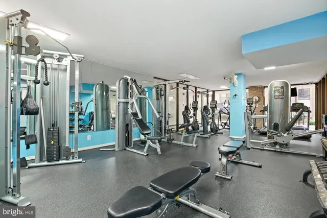 a view of a room with gym equipment