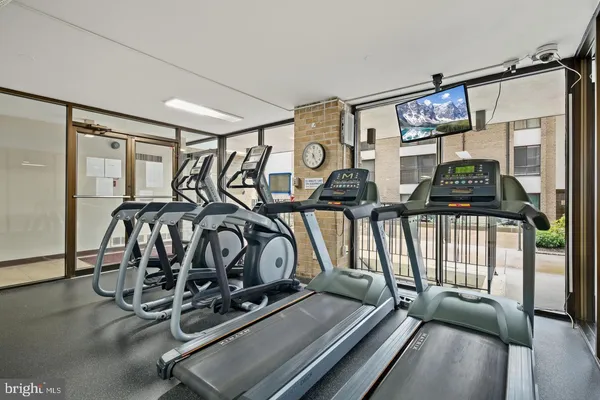 a view of a room with gym equipment