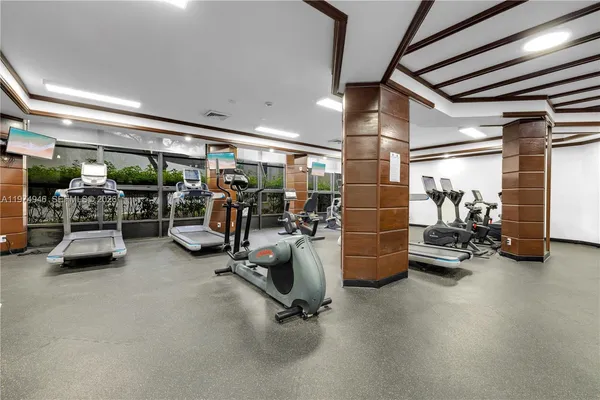 a view of a room with gym equipment