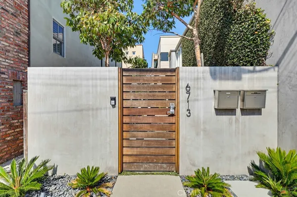 a view of a backyard with potted plants
