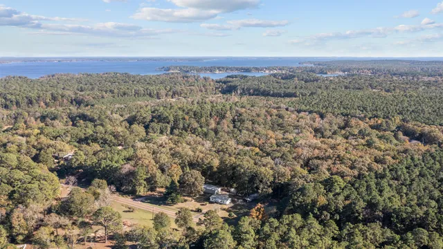 a view of a yard with wooden floor