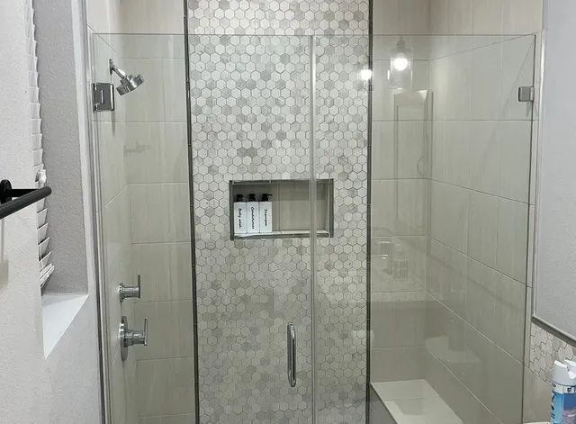 a bathroom with a shower
