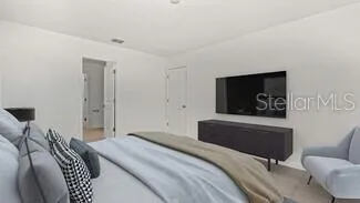 a bedroom with a bed and a couch