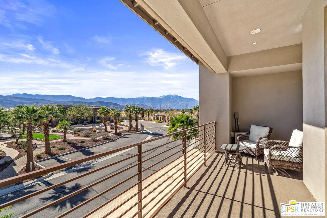 204 Retreat Circle Palm Desert, CA 92260 - Photo 46 of 60 a view of a balcony with wooden floor and outdoor seating