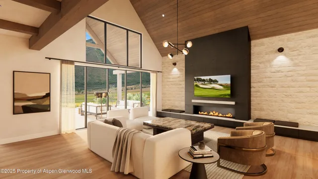 a front view of a house with swimming pool having outdoor seating