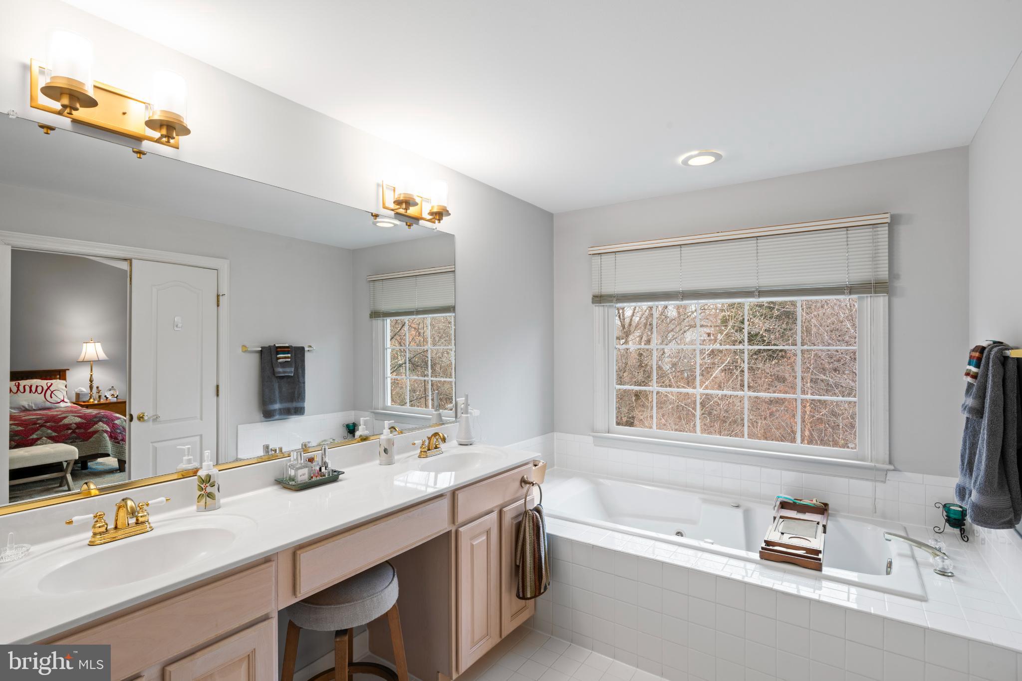 150 Rees Place Falls Church, VA 22046 - Photo 26 of 47 a bathroom with a granite countertop sink mirror and a bath tub