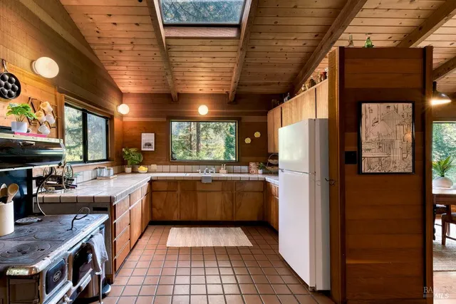 a kitchen with lots of counter top space