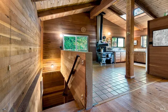 a view of dining room with wooden floor