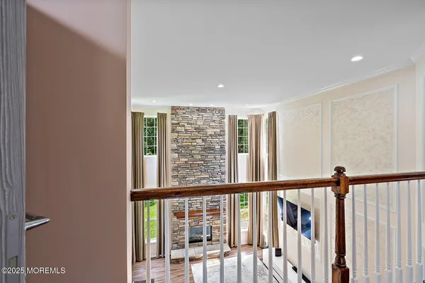 a view of a balcony with an outdoor space