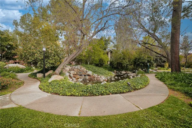 a view of a garden with a tree