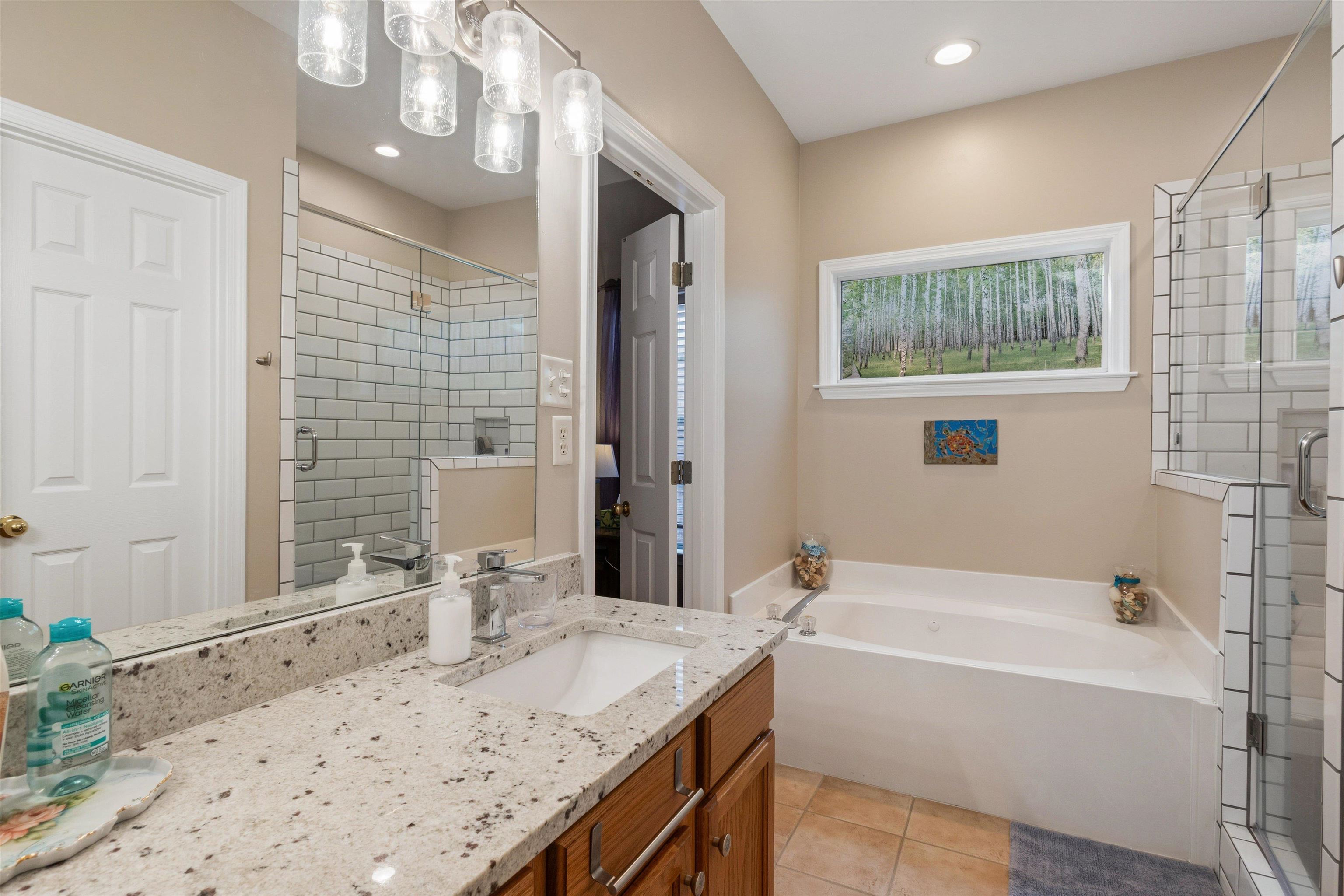 10496 Ashfarm Way Collierville, TN 38017 - Photo 17 of 29 a bathroom with a granite countertop tub sink and mirror