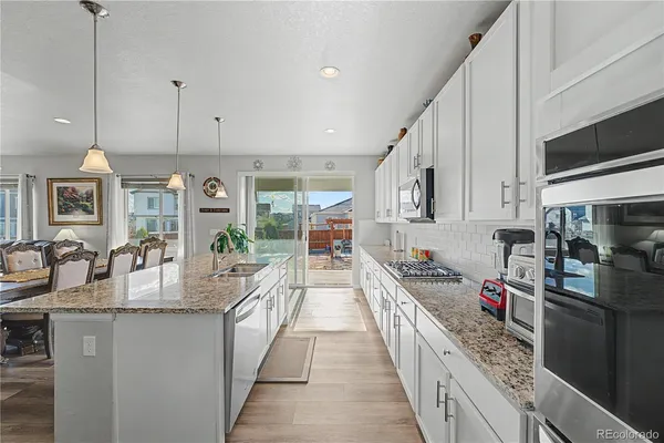 a large kitchen with lots of counter space