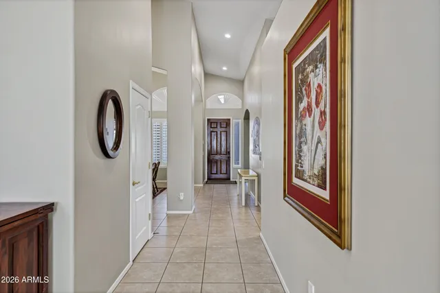 a view of a hallway with painted walls